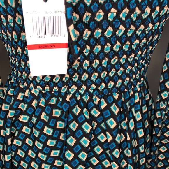 Band Of The Free Womens Dress XS Green Teal Genevieve Mini Smocked NWT - Picture 7 of 8